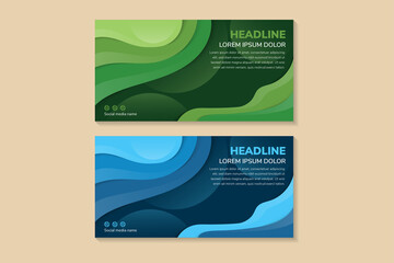 Poster - Horizontal banners with 3D abstract blue and green background with paper cut shapes. Vector design layout for business presentations, flyers, posters and invitations. Colorful carving art