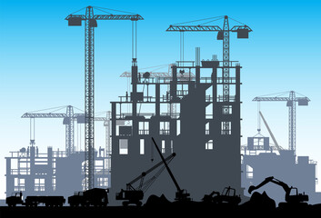 Construction Site Banner Silhouette Landscape.