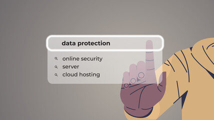 Poster - human hand choosing data protection in search bar on virtual screen online security internet network