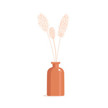 A Vase With A Dry Thistle In A Flat Style. Interior Decor In Boho Style. Vector Illustration
