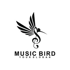 Wall Mural - music bird wings treble clef vector logo design