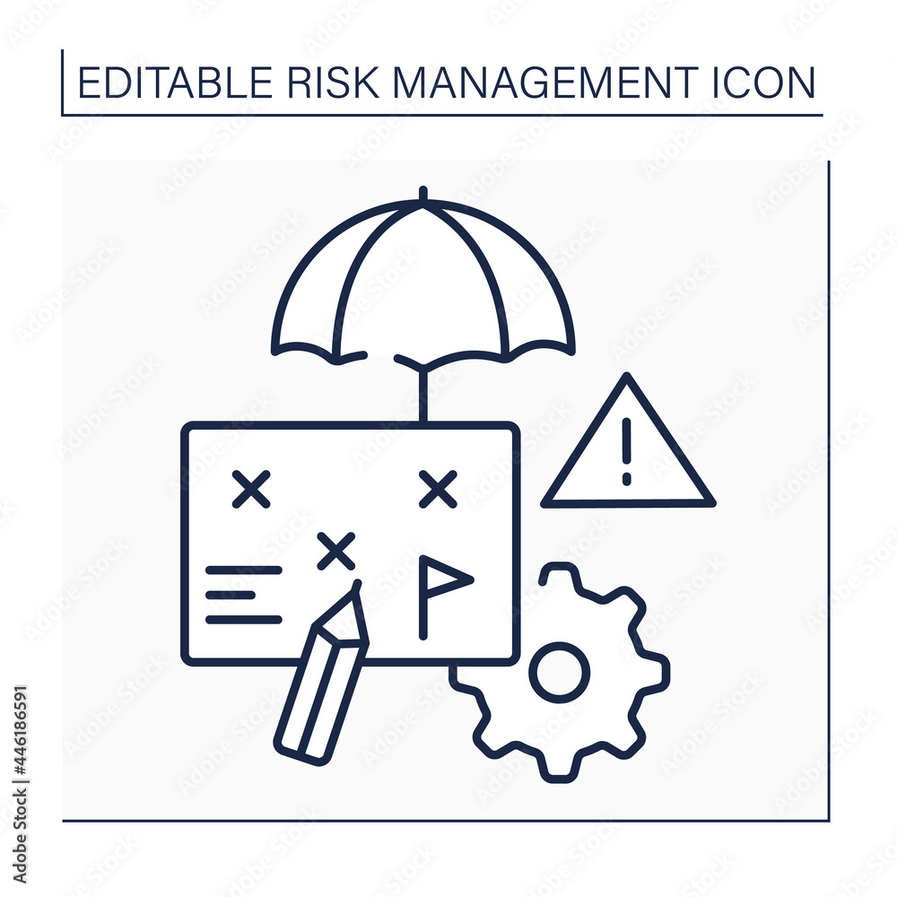 Risk management plan line icon. Document. Project manager prepares to ...