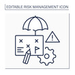 Risk management plan line icon. Document. Project manager prepares to foresee risks, estimate impacts, and define responses to risks. Business concept. Isolated vector illustration. Editable stroke