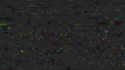 Wall Mural - horizontal distortion of broken video image on black background, vhs effect, glitch digital color pi