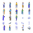 Exoskeleton icons set isometric vector. Artificial body. Cyber future