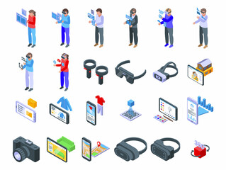 Poster - NAME icons set isometric vector. Virtual cube. 360 simulation