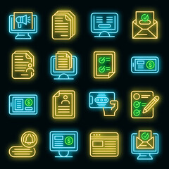 Poster - Subscription icons set. Outline set of subscription vector icons neon color on black