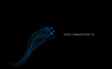 Poster - Abstract light lines wavy flowing dynamic in blue green colors isolated on black background for concept of AI technology, digital, communication, 5G. vector