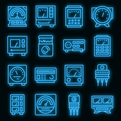 Poster - Voltage regulator icons set. Outline set of voltage regulator vector icons neon color on black