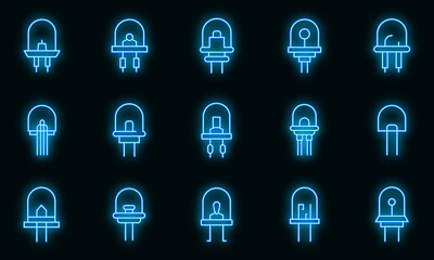 Poster - Diode icons set. Outline set of diode vector icons neon color on black