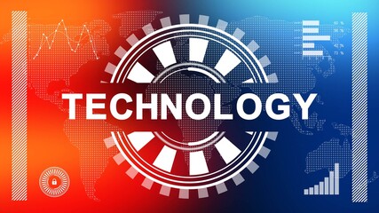 Fototapete - Abstract technology background with various graphic elements on blurred world map background - 3D illustration