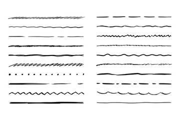 Wall Mural - Hand drawn line set. Sketch scribble pencil stroke style. Horizontal wave and zigzag doodle line. Vector illustration for border, frame.