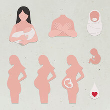 Paper Craft Pregnant Woman And Baby Character Set Vector
