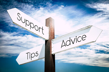 Wall Mural - Support, advice, tips concept - signpost with three arrows