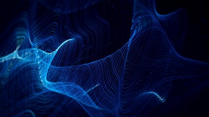 Poster - Abstract Flowing Particle Lines Data Concept Background Loop/ 4k animation of an abstract technology background of powerful speed particle lines stroke patterns and strings seamless looping