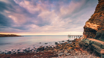 Wall Mural - Second Valley shore with  the jetty at dusk, South Australia
