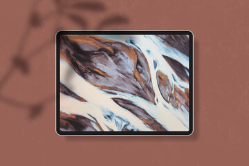 Wall Mural - digital tablet mockup on brown background vector