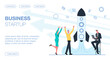 © Robodeski - A team of businessmen launch a rocket, which symbolizes the launch of a startup flat vector illustration