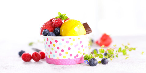 Sticker - bowl of ice cream scoop and berry