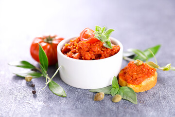 Sticker - tomato spread and toast- tapenade snack