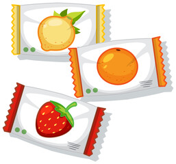 Sticker - Pack of many different fruits candies isolated