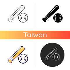 Wall Mural - Baseball icon. Professional taiwan league. Major competition. Team game. Sport international community. Asian championship. Linear black and RGB color styles. Isolated vector illustrations