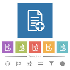 Sticker - Add new document flat white icons in square backgrounds