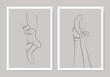 Ballet one line art print illustrations. Contouring silhouette leg and hands of prima ballerina.