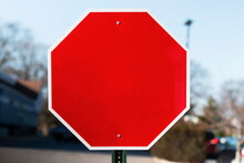 Blank Red Stop Sign With No Letters Close Up