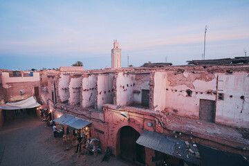 Wall Mural - View of Marrakesh Old Town from the roof top terrace. Marrakech Medina, Morocco, Africa.