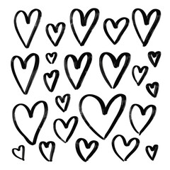 Wall Mural - big set of grunge hand drawn hearts. textured black ink paintbrush various heart shapes vector illus