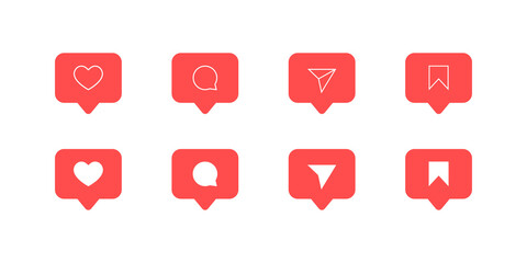 Poster - Like, Comment, Share and Save on Speech Bubbles. Social Media Menu Icon Vector