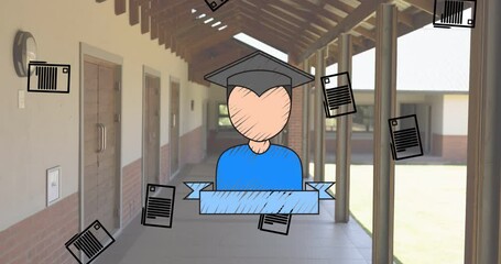 Poster - Animation of school items icons moving over corridor