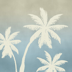 Naklejka na meble Abstract tropical scene with palm tree decoration on grunge blue and beige background