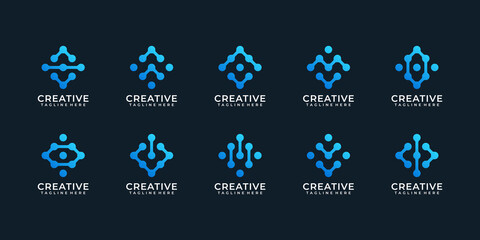 Sticker - Set of trendy internet technology web digital logo vector inspiration