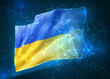 Ukraine, vector flag, virtual abstract 3D object from triangular polygons on a blue background