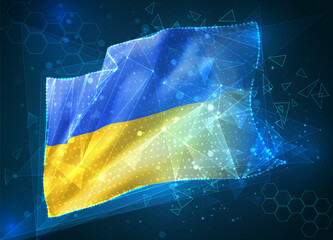 Wall Mural - Ukraine, vector flag, virtual abstract 3D object from triangular polygons on a blue background