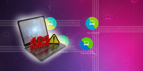 Poster - 3d rendering 404 error laptop