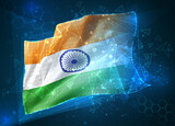 Fototapeta Sypialnia - India, vector flag, virtual abstract 3D object from triangular polygons on a blue background