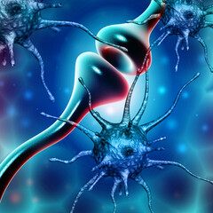 Poster - Synapse and Neuron cells sending electrical chemical signals. 3d rendering
