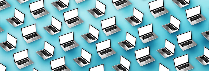 Modern laptops on blue background. 3D Illustration.