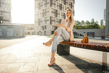 Poster - Close up portrait of young businesswoman outdoors