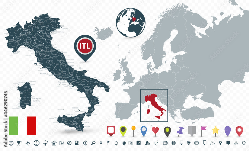 Italy Map And Italy Location On Europe Map Isolated On Transparent