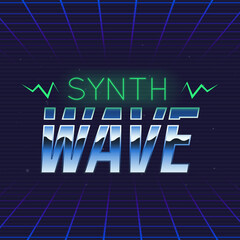 Wall Mural - Synthwave retro futuristic logo. Synthwave music logo design. 80's style label. Trendy retro 1980s logo design. Vector Print for T-shirt, typography.
