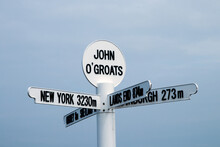 Distance Direction Signboards At John O`Groats Northern Scotland