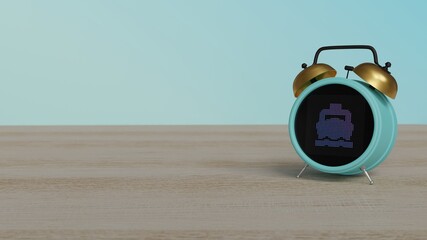 Wall Mural - 3d rendering of color alarm clock with symbol of boat on display on table