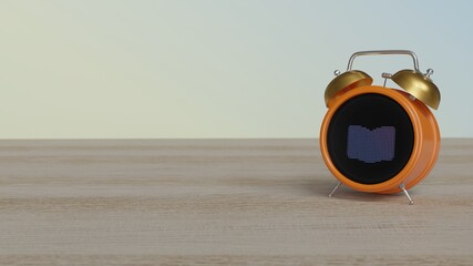 Canvas Print - 3d rendering of color alarm clock with symbol of book open on display on table