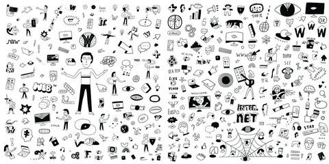 web ,comuter technology doodle set 