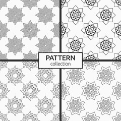 Wall Mural - Set of Christmas seamless snowflakes patterns. Repeating geometric shapes. New Year card illustrations. Holiday design. Winter. Vector monochrome backgrounds.