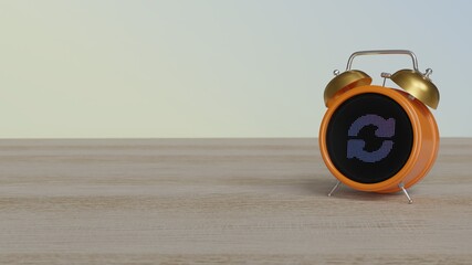 Wall Mural - 3d rendering of color alarm clock with symbol of sync alt on display on table